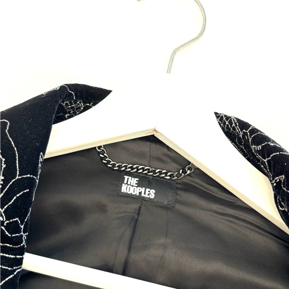 The Kooples women’s glitter flower printed black velvet blazer jacket size 38